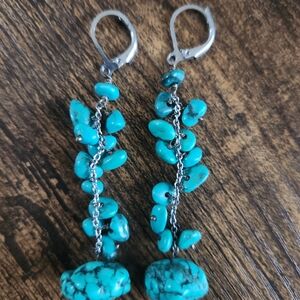 Turquoise and Stainless Steel Dangle Earrings